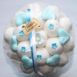 Bouquet de fleurs en bonbons mariage blanc bleu