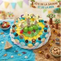 Gâteau de bonbons géant animaux en sucre et palmiers
