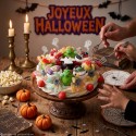 Gâteau Halloween en bonbons personnages en sucre